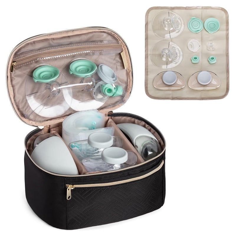 Fasrom Wearable Breast Pump Bag Compatible with Momcozy, Medela and Elvie Hands Free Pumps, Portable Carrying Case with Waterproof Mat for Working Moms Travel, Black (Bag Only, Patent Design) - Image 1